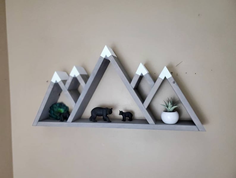 Wooden 5-Peak Mountain Shelf, Rustic Wooden Shelves, Geometric Shelves, Nursery Wall Art, Nursery Shelves, Mountain Wall Decor, Camping Gift image 9