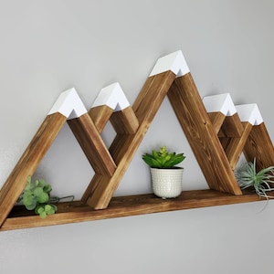 Wooden 5-Peak Mountain Shelf, Rustic Wooden Shelves, Geometric Shelves, Nursery Wall Art, Nursery Shelves, Mountain Wall Decor, Camping Gift image 3