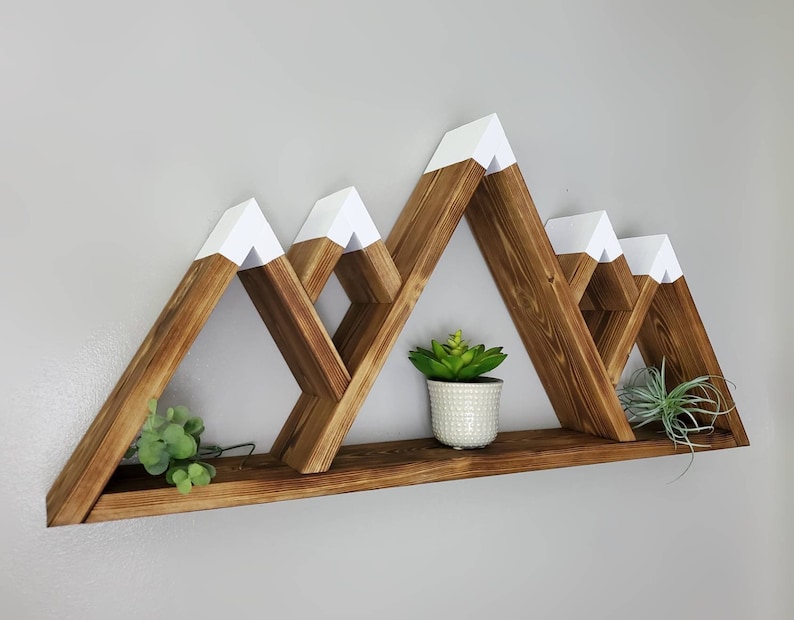 Wooden 5-Peak Mountain Shelf, Rustic Wooden Shelves, Geometric Shelves, Nursery Wall Art, Nursery Shelves, Mountain Wall Decor, Camping Gift image 3