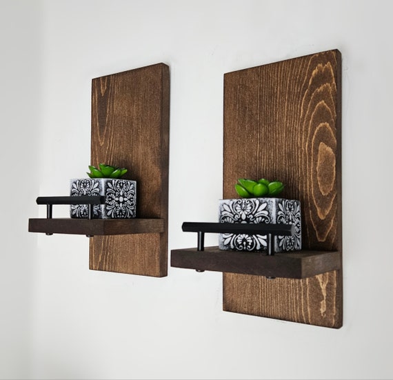 Rustic Wooden Wall Shelves Set of 2, Floating Farmhouse Shelves
