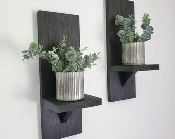 Wood Wall Shelves Set of 2, Rustic Wall Sconces, Farmhouse Wall Decor, Wooden Candle Shelves, Wall Planter Shelves, Hanging Decor
