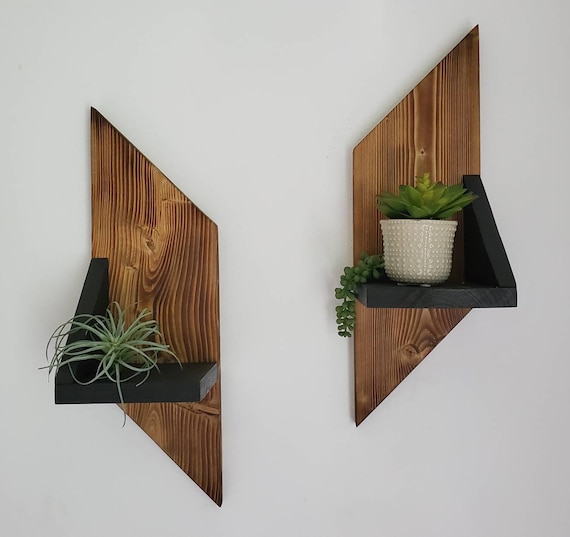 Geometric Wall Shelves Set of 2 Wood Wall Decor Floating Etsy