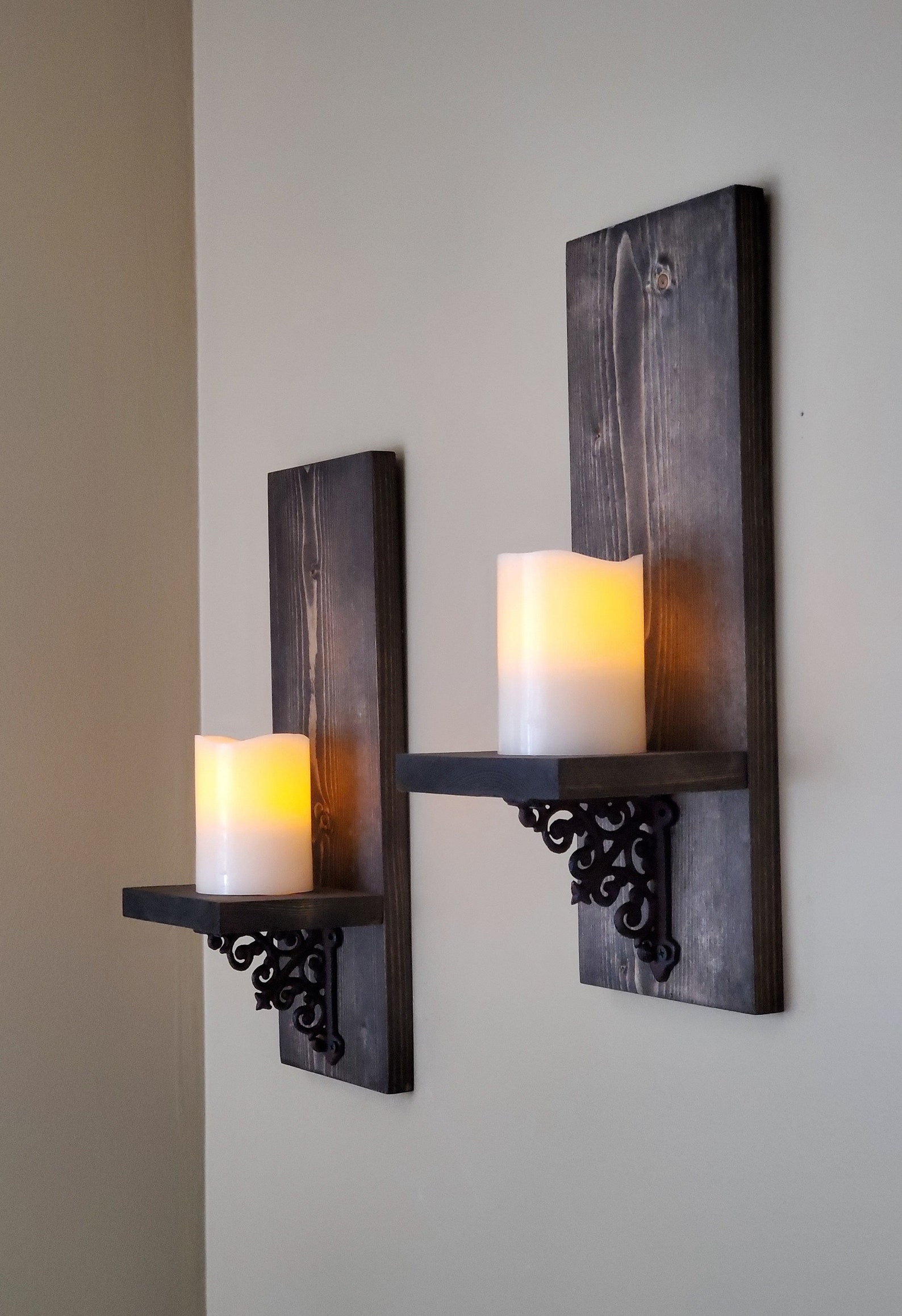 Wall Candle Holder set of 2 Floating Shelf Wood Wall Etsy