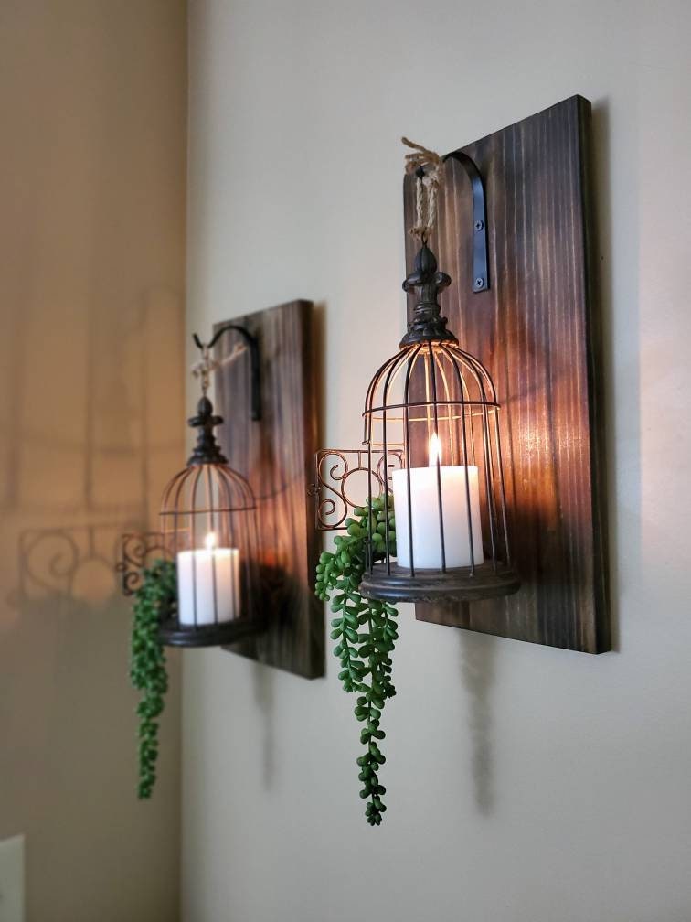 Hanging Bird Cage Wall Sconce set of 2 Bird Cage Decor Etsy UK