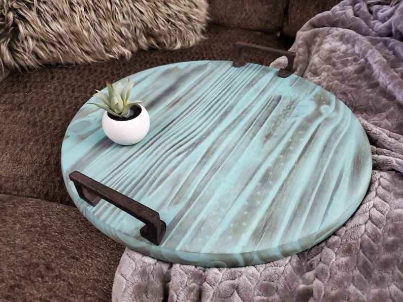 Coffee Table Tray Round Wood Tray Wood Serving Tray Tray Etsy