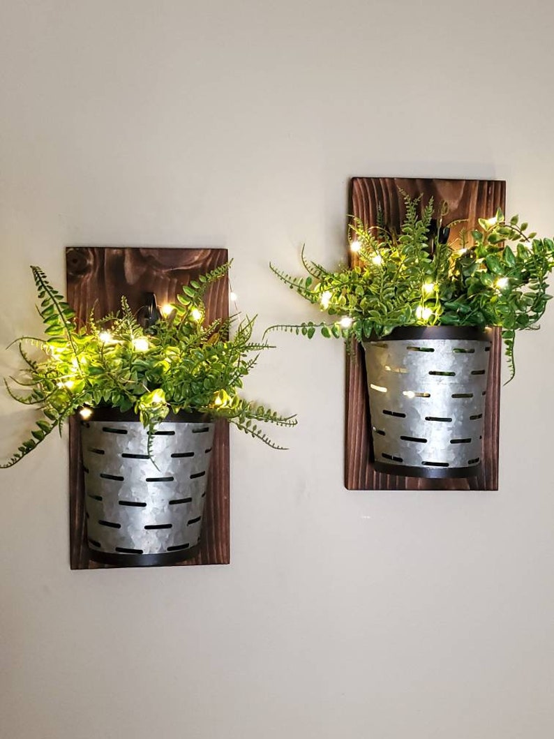 Galvanized Wall Buckets Olive Buckets Wall Vases Rustic Etsy