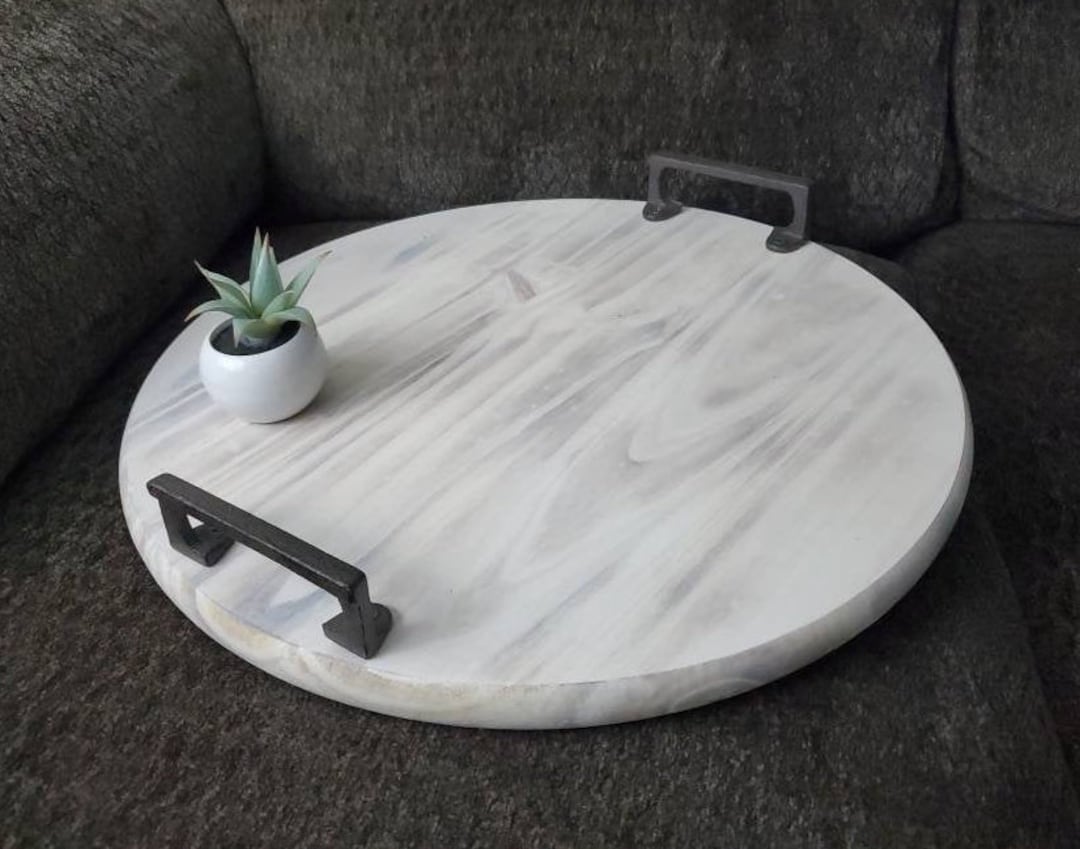 Coffee Table Tray, Wooden Tray, Round Serving Tray, Ottoman Tray With Handles, Wood Serving Tray
