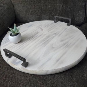 Coffee Table Tray, Wooden Tray, Round Serving Tray, Ottoman Tray With Handles, Wood Serving Tray, Farmhouse Home Decor, Housewarming Gift