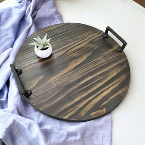Rustiek houten Ottomaanse dienblad, rond dienblad, dienblad, woondecoratie boerderij, dienblad voor salontafel, decoratief houten dienblad, kerstcadeaus