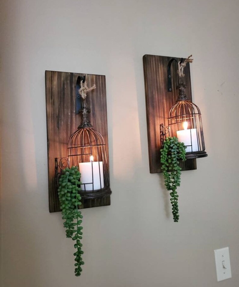 Hanging Bird Cage Wall Sconce set of 2 Bird Cage Decor Etsy