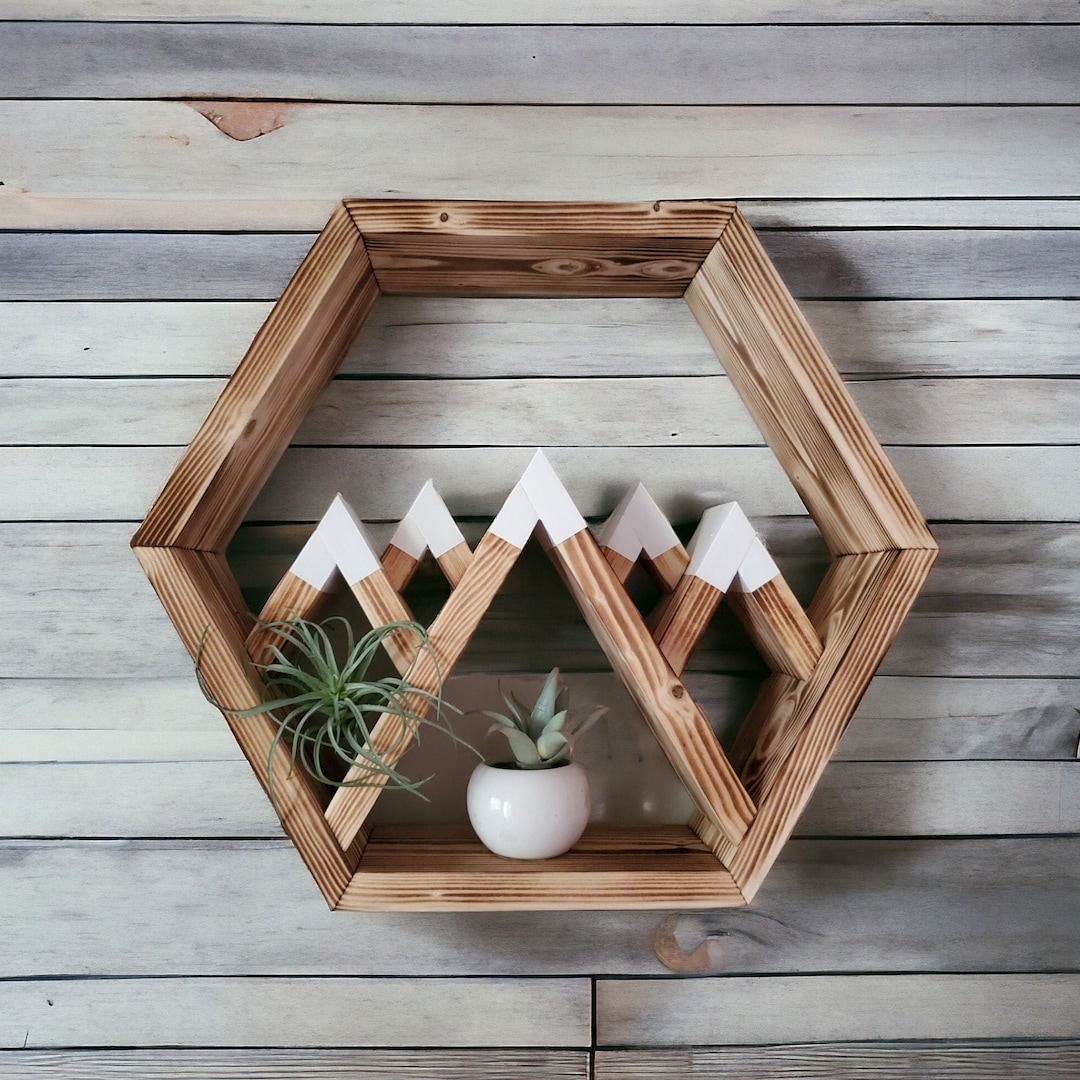 Geometric Mountain Floating Shelf, Wood Wall Art - Etsy