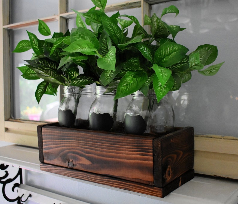 Mason Jar Centerpiece Herb Garden Box Indoor Herb Garden Etsy