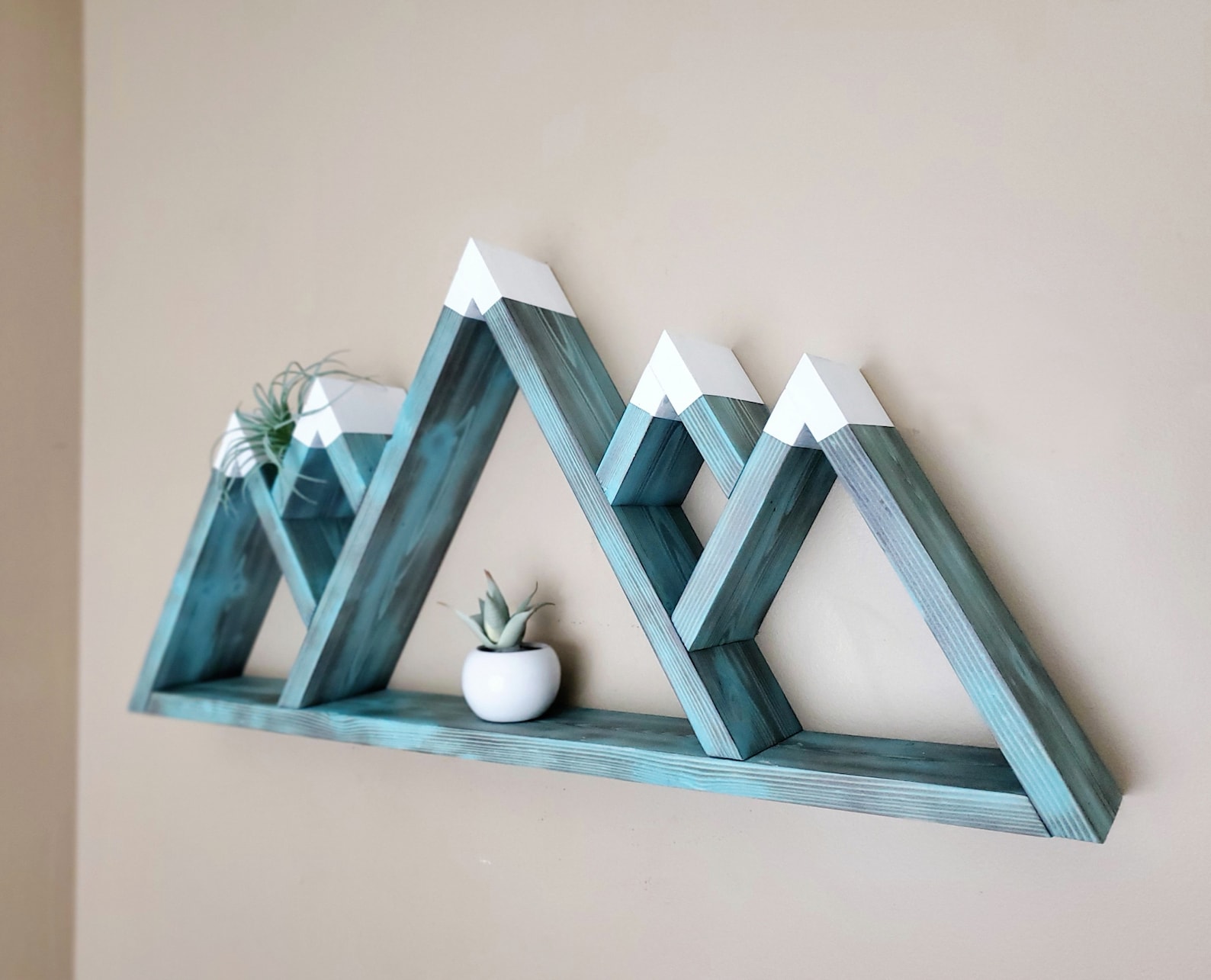 Wooden 5peak Mountain Shelf, Rustic Wooden Shelves, Geometric Shelves