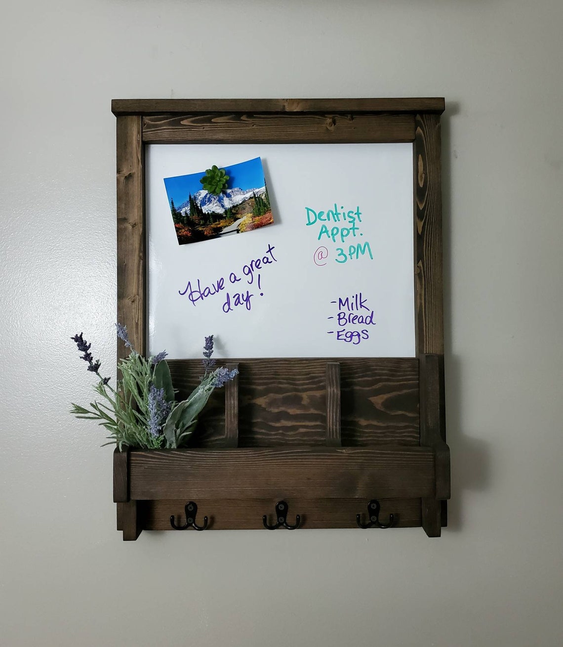 Wall Organizer With Hooks Farmhouse Wall Decor Key Hanger Etsy