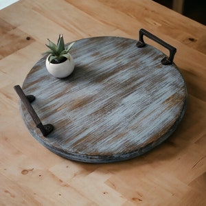 Wooden Serving Tray, Round Tray, Wooden Tray, Decorative Tray, Coffee Table Tray, Ottoman Tray, Display Tray, Tray with Handles, Gifts