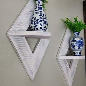 Wooden Display Shelf Set of 2, Geometric Shelf, Hanging Shelf, Floating Shelves, Modern Shelf, Diamond Shelf, Housewarming Gift, Diamond image 8