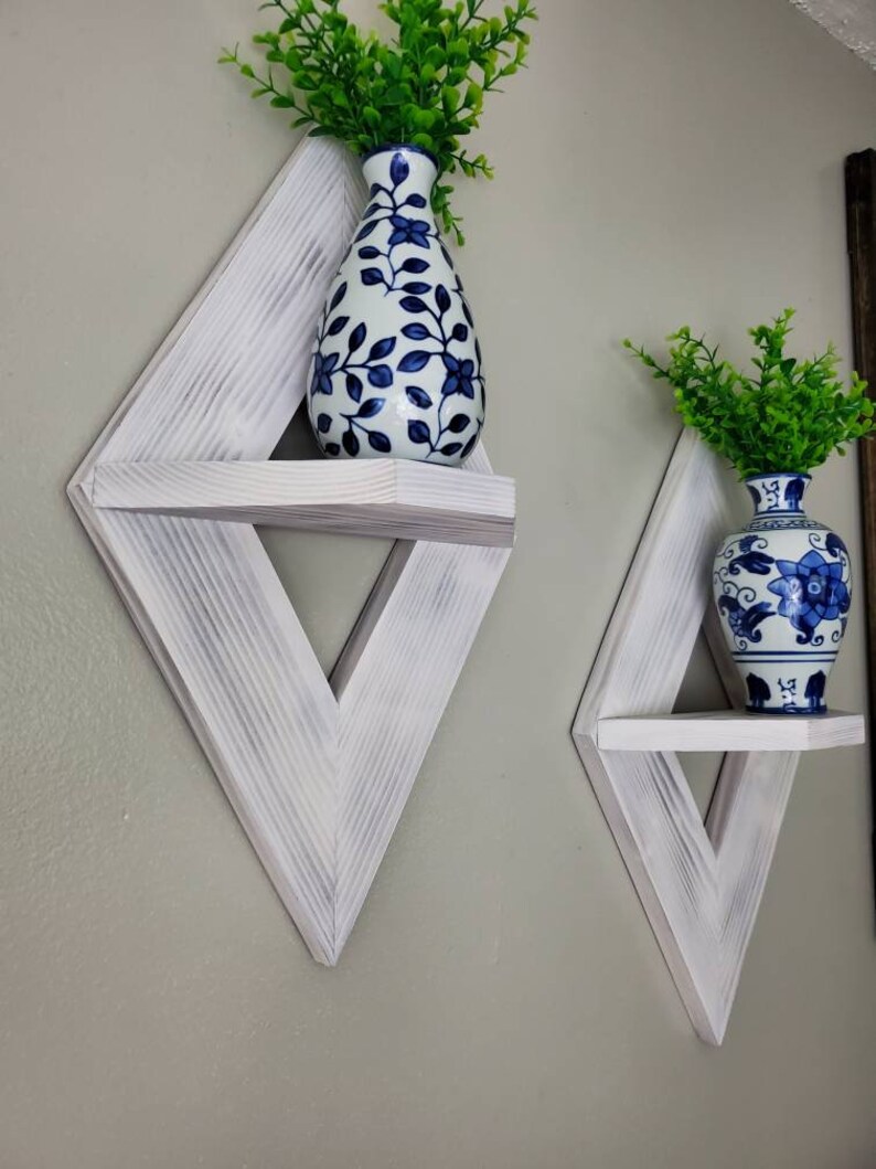 Wooden Display Shelf Set of 2, Geometric Shelf, Hanging Shelf, Floating Shelves, Modern Shelf, Diamond Shelf, Housewarming Gift, Diamond image 8