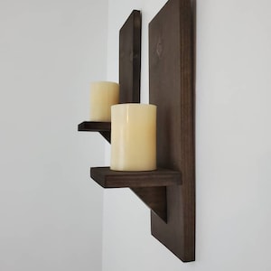 Candle Sconce For Wall, Wall Sconce Pair, Wall Candle Holders, Small Wooden Shelves, Decorative Shelves, Candle Wall Sconce, Gift for Her image 3