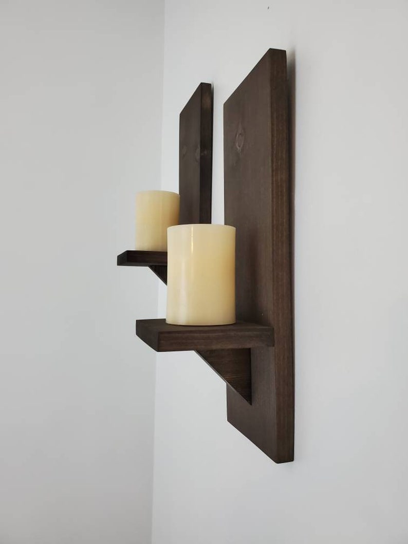 Candle Sconce For Wall, Wall Sconce Pair, Wall Candle Holders, Small Wooden Shelves, Decorative Shelves, Candle Wall Sconce, Gift for Her image 3