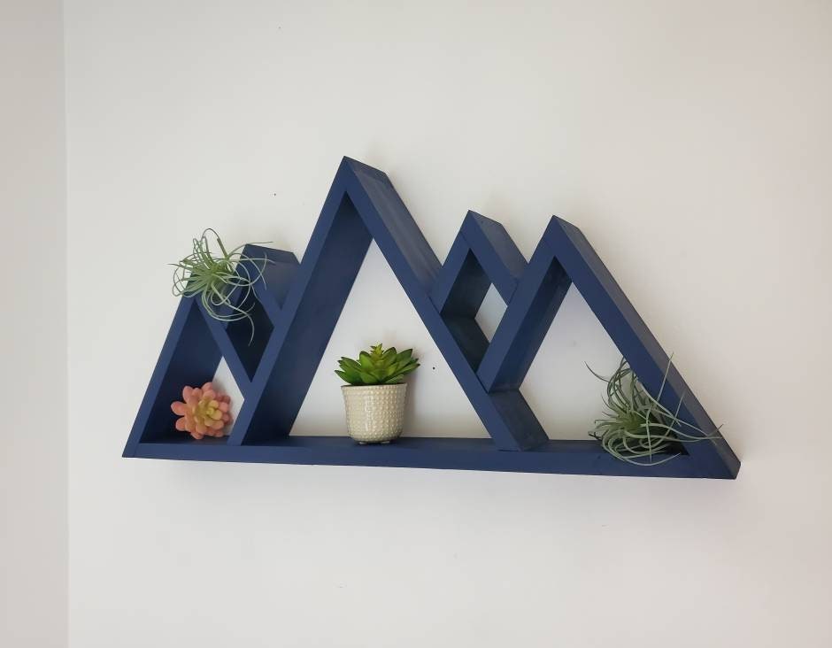 Navy Blue Wall Art Mountain Shelf Navy Blue Wall Decor Etsy
