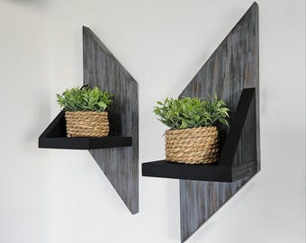 Geometric Wall Hangings Set of 2, Rustic Wall Decor, Farmhouse Wall Sconces, Modern Wood Wall Decor, Candle Holders