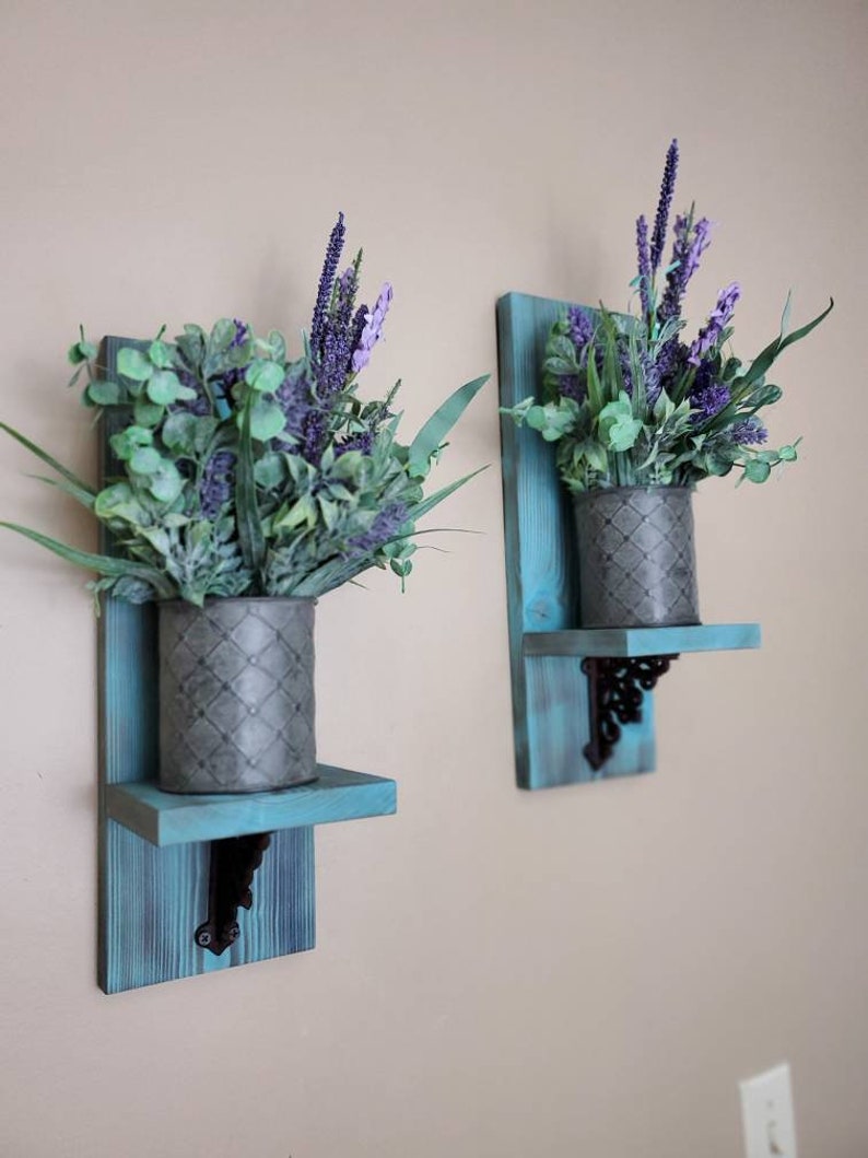 Rustic Wall Sconce Plant Vases Artificial Plant Wall Plant Etsy