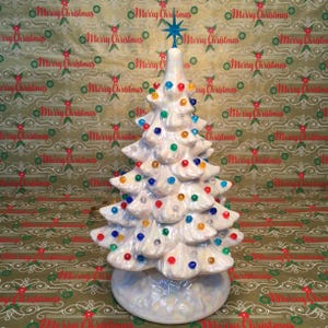 10” Vintage Ceramic Christmas Tree, Lighted Christmas Tree With Multi Colored Lights