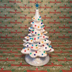 10” Vintage Ceramic Christmas Tree, Lighted Christmas Tree With Multi Colored Lights