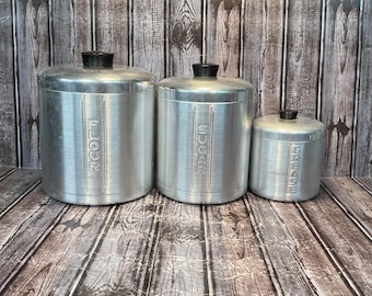 Vintage aluminium Kromex-bus set van drie, bloem, suiker, vet