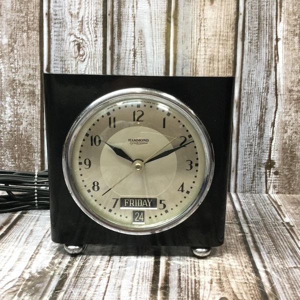 Vintage Hammond Electric Alarm Clock, Hammond Clock Company, Vintage Timepiece, Collectible Clock, Art Deco Design