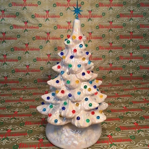 10” Vintage Ceramic Christmas Tree, Lighted Christmas Tree With Multi Colored Lights