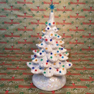 10” Vintage Ceramic Christmas Tree, Lighted Christmas Tree With Multi Colored Lights