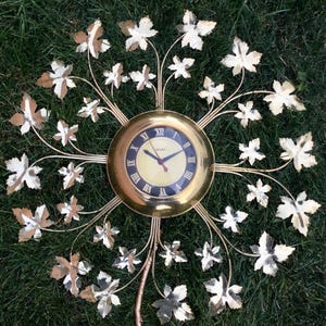 Vintage United Clock Company Gold Leaf Clock, Brass LeafClock, Brass Clock, Tested Working, 24 Inches