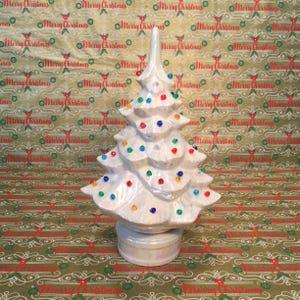 11” Vintage Ceramic Christmas Tree, Lighted Christmas Tree With Multi Colored Lights
