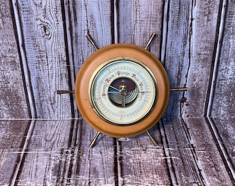 Vintage Wood Ships Wheel ATCO Barometer With Glass Face, Made In Germany