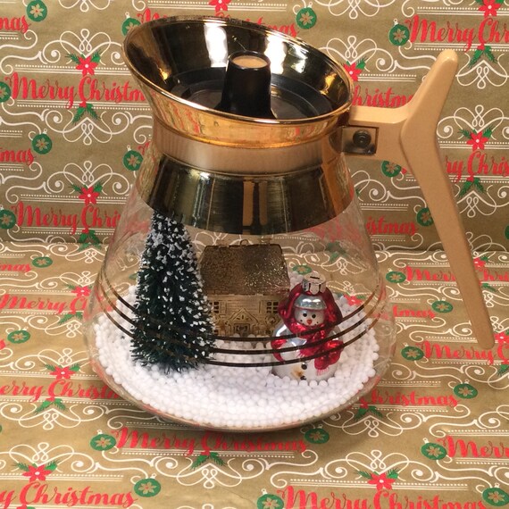 Vintage Repurposed Coffee Carafe With Winter Snowman Scene Etsy