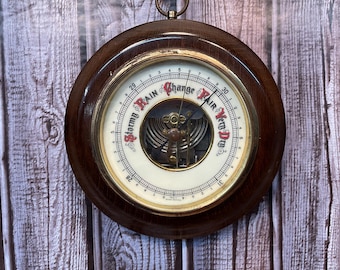 Vintage Wood Barometer With Glass Face, Made In Germany