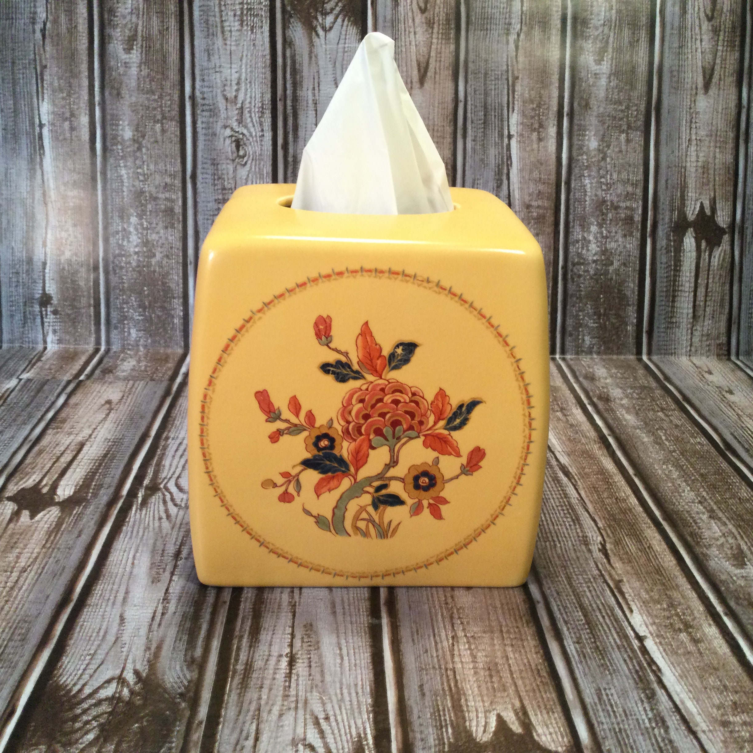 Floral Ceramic Tissue box coverKleenex box cover yellow Etsy