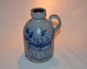 Salmon Falls Pottery - Berry Basket - Stoneware Jug with Handle - Dover NH - Salt Glaze Pottery - Gray Pottery with Raised Blue Glaze