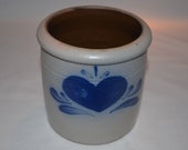 Rockdale Union Stoneware- Heart Utensil Crock - Canister - Crock - Cambridge WI - Date Stamp 1982 - Handmade Pottery - Blue Glaze