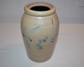 Wisconsin Pottery - TALL Vase - Utensil Crock - Canister - Crock - Columbus WI - Date Stamp 1992 - Salt Glaze Pottery - Blue Glaze Accents