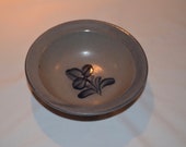 Rowe Pottery Works - Chip Dip Bowl - Soup Cereal - Floral Pattern - Cambridge WI - Date 1994 - Heirloom Salt Glaze Pottery - Blue Accents