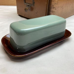 Red Wing Village Green Butter Dish - 2 Piece SET Plate & Cover Vintage Mid-century Modern