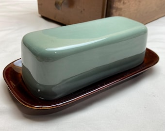 Red Wing Village Green Butter Dish - 2 Piece SET Plate & Cover Vintage Mid-century Modern
