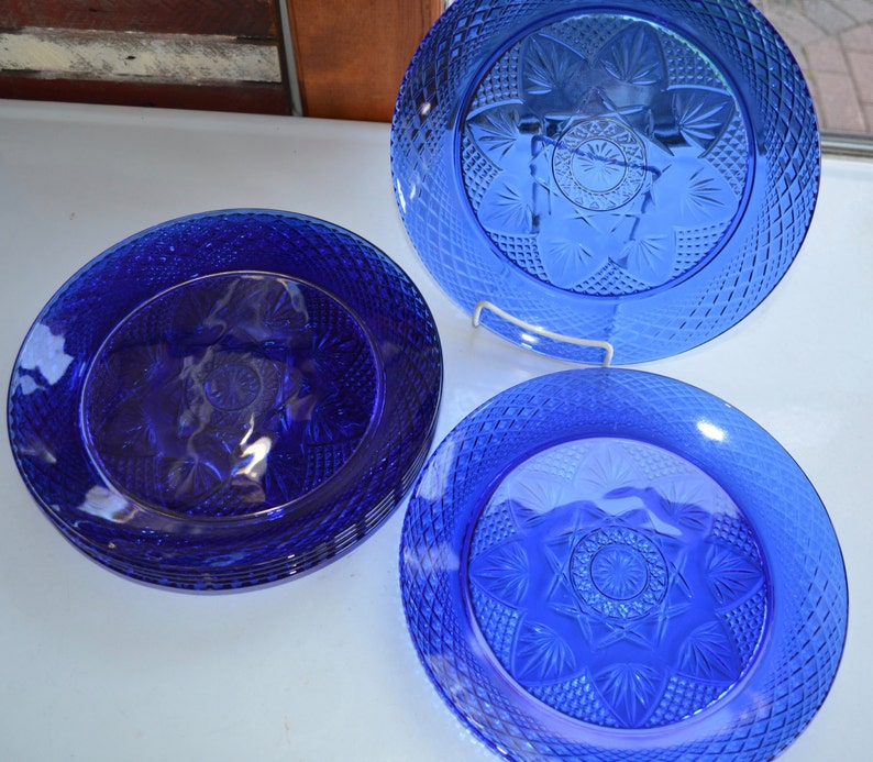 Cobalt Blue Glass SET of 6 Dinner Plates 10 Luminarc Etsy