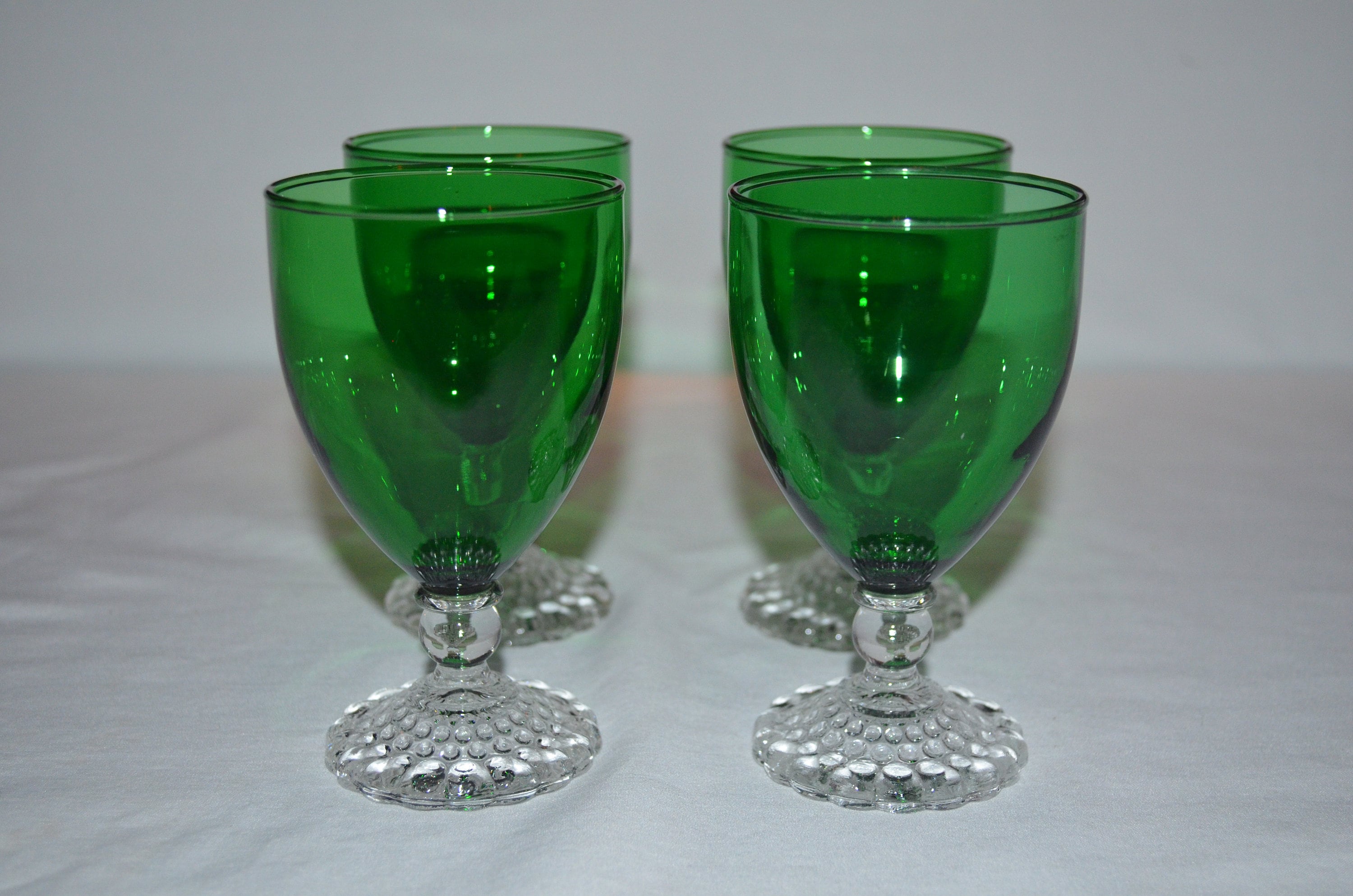 Mid Century Modern Green Faceted Indiana Glass Drinking Glasses
