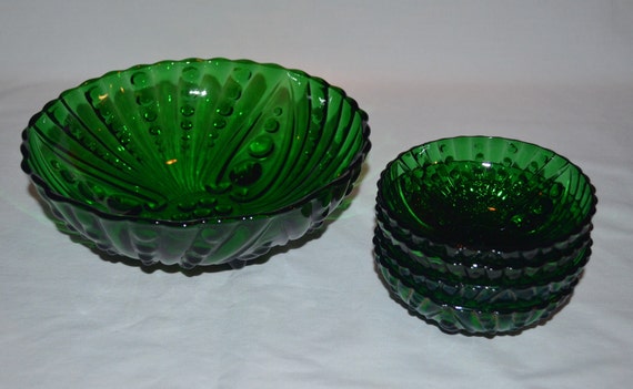 1950s Anchor Hocking Green Glass Salad Bowl Set- 5 Pieces