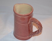 Rowe Pottery Works - Pitcher Tankard Vessel - Red Brown Burgundy - Reproduction Crazed Glaze Finish - Twisted Handle - Cambridge WI
