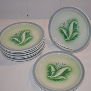 UNIQUE Airbrushed - SET of 8 - Lily of the Valley - Luncheon Dessert Salad Plate - Syracuse China - White China - Beautiful Pattern