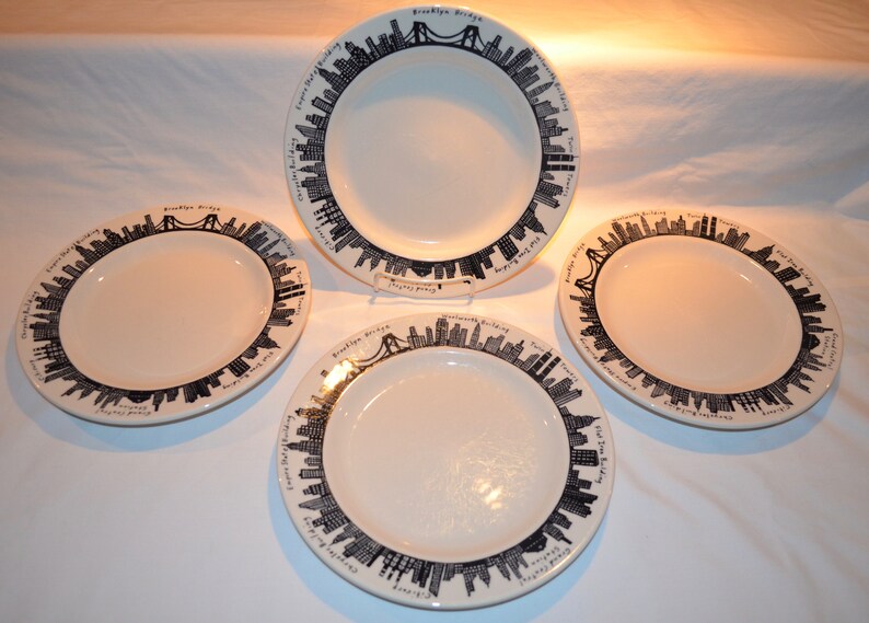 RARE Fishs Eddy NYC Skyline SET of 4 Dinner Plates 10 Etsy